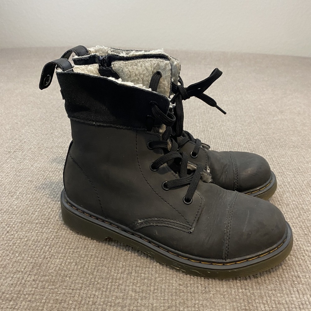 Dr. Martens Aimilita Boots Womens Size 6 Black Leather Ankle Combat Zip Lace Up